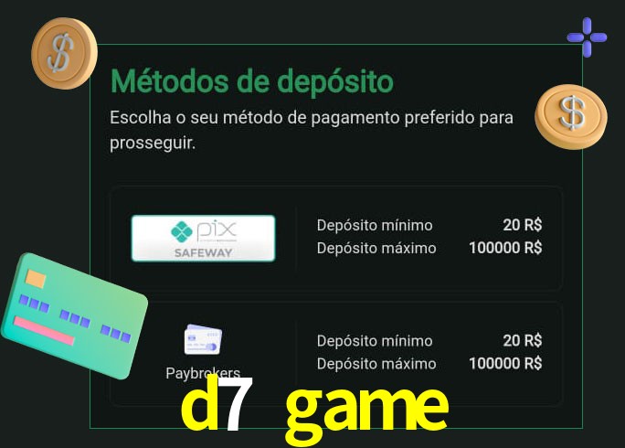 O cassino d7 game oferece uma grande variedade de métodos de pagamento
